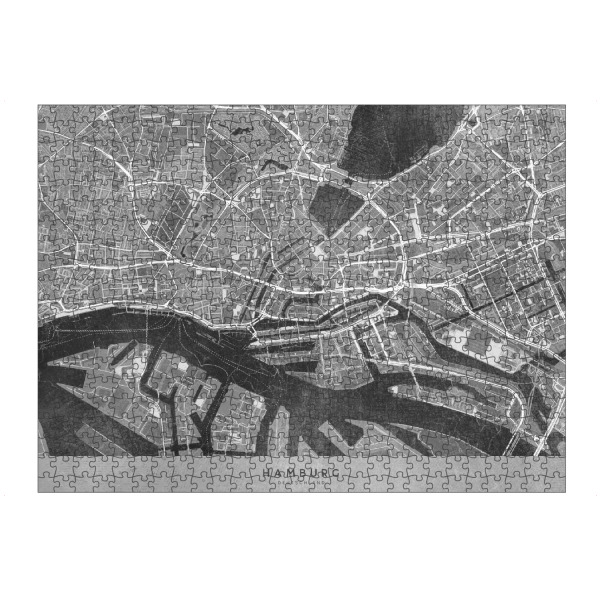 Puzzle Ravensburger "Graue Karte - Hamburger Innenstadt" artboxONE - Kartografie - Hamburg,Deutschland,Vintage,Karte,Schwarz und weiß,Grau