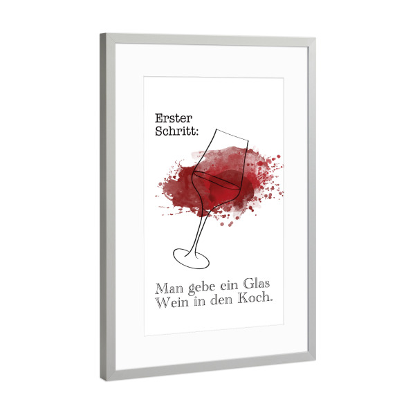 Poster mit Rahmen Silber "Wein Rezept" artboxONE - Essen & Trinken / Alkohol - Rot,Rotwein,Wein,Kochen,Rezept,Illustration,Aquarelle,Alkohol