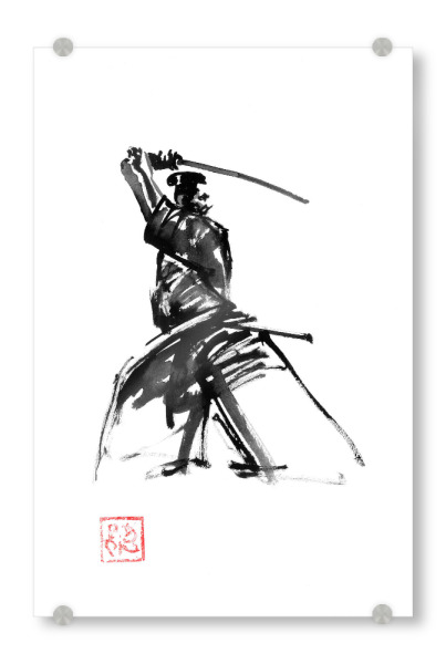Acrylglasbild "Der neue Samurai en garde" artboxONE - Menschen,Schwarzweiß,Reise / Asien,Männer - Samurai,Sumie,Japan