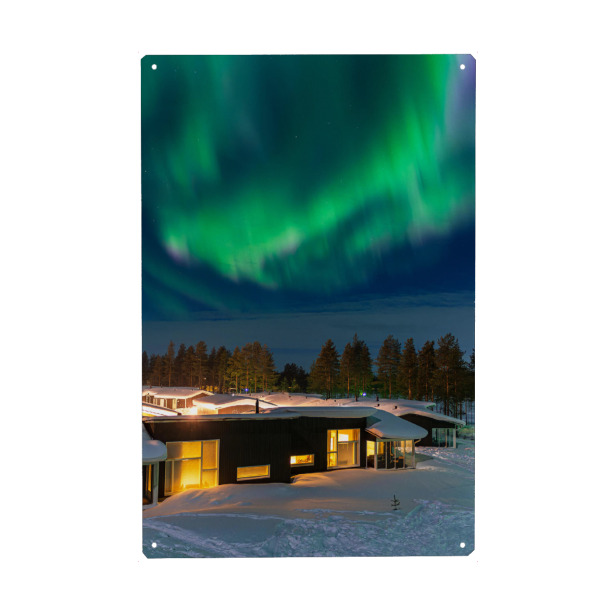 Holzbild "Polarlicht, Hütten, Schnee" artboxONE - Natur,Reise,Architektur,Reise / Länder