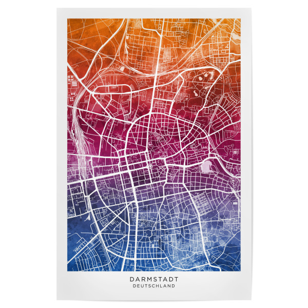 Poster "Darmstadt Stadtplan Blend" artboxONE - Städte - Darmstadt,Deutschland,Stadtkarte,Karte,Aquarell,Malerei