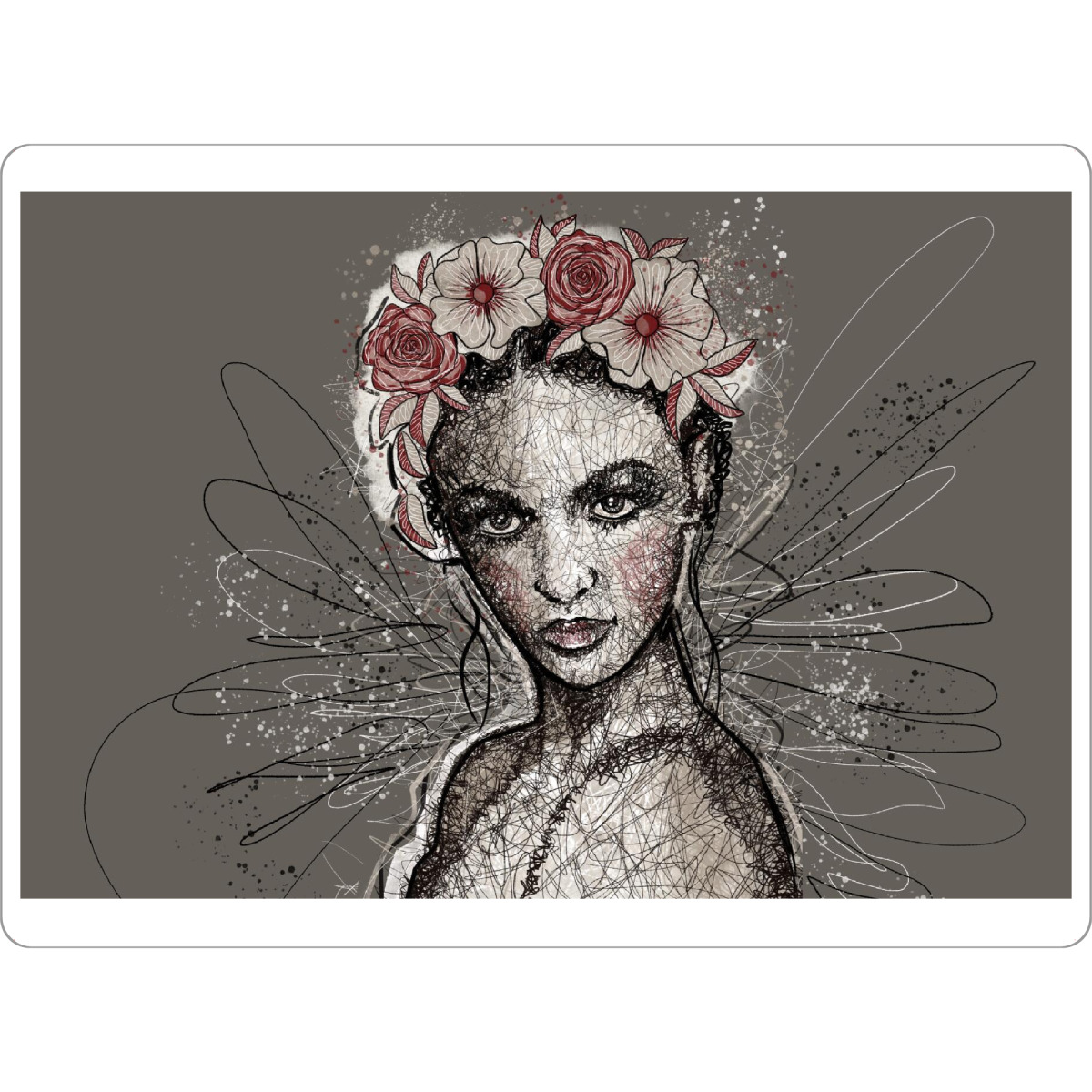 Tischset "POWER FLOWER WOMAN" artboxONE - Menschen - Portrait,Frau,Mädchen,Blumen,Scribble,Lineart,Handgezeichnet,Frauengesicht,Gesicht