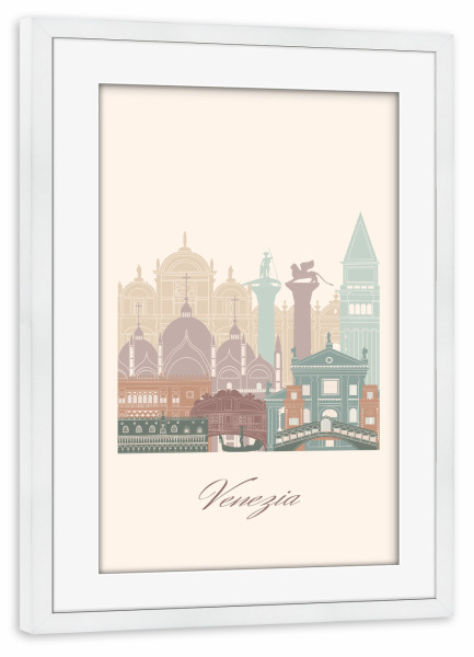 Poster mit Rahmen weiß "Skyline von Venedig - salbeigrün" artboxONE - Städte,Reise,Architektur,Städte / Venedig,Kartografie