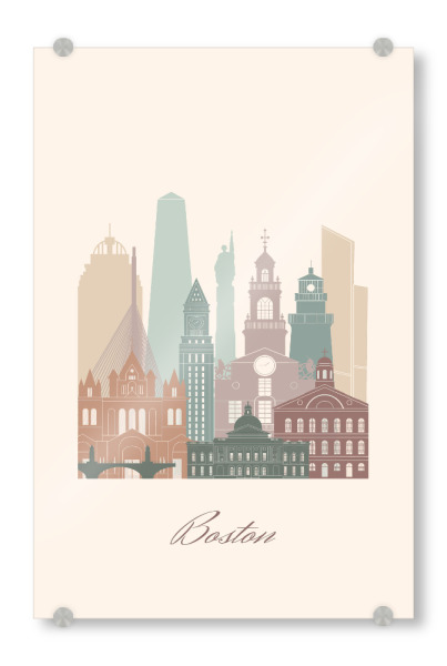 Acrylglasbild "Salbeigrüne Skyline von Boston" artboxONE - Städte,Reise,Architektur,Städte / Boston,Kartografie
