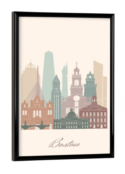 Poster mit schwarzem Rahmen "Salbeigrüne Skyline von Boston" artboxONE - Städte,Reise,Architektur,Städte / Boston,Kartografie