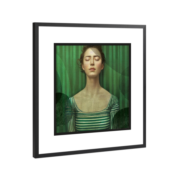 Poster mit Rahmen Schwarz (Metallic) "LINEN - WOMAN IN GREEN" artboxONE - Abstrakt,Menschen