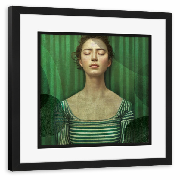 Poster mit Rahmen schwarz "LINEN - WOMAN IN GREEN" artboxONE - Abstrakt,Menschen