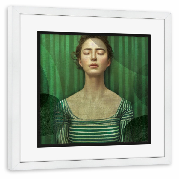 Poster mit Rahmen weiß "LINEN - WOMAN IN GREEN" artboxONE - Abstrakt,Menschen - Modern,Art,Kunstdruck,Geschenk,Einrichtung,Abstrakt,Kunst,Woman,Frau