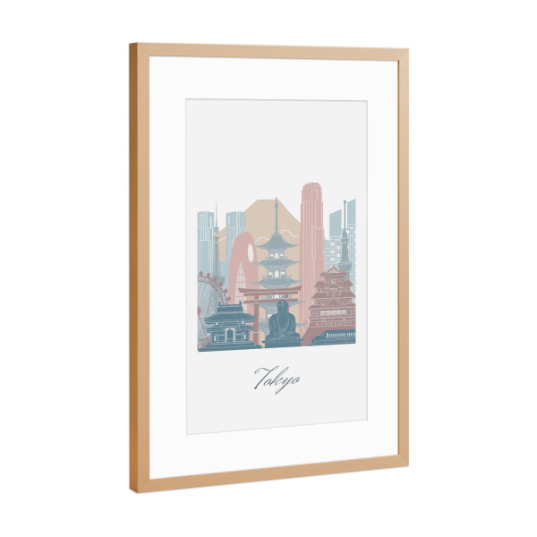 Poster mit Rahmen Kupfer "Tokio-Skyline in Erdtönen" artboxONE - Städte,Reise,Architektur,Städte / Tokio,Kartografie