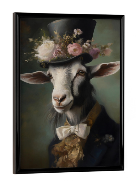 Poster mit schwarzem Rahmen "Herr Ziege mit Blumen" artboxONE - Tiere
