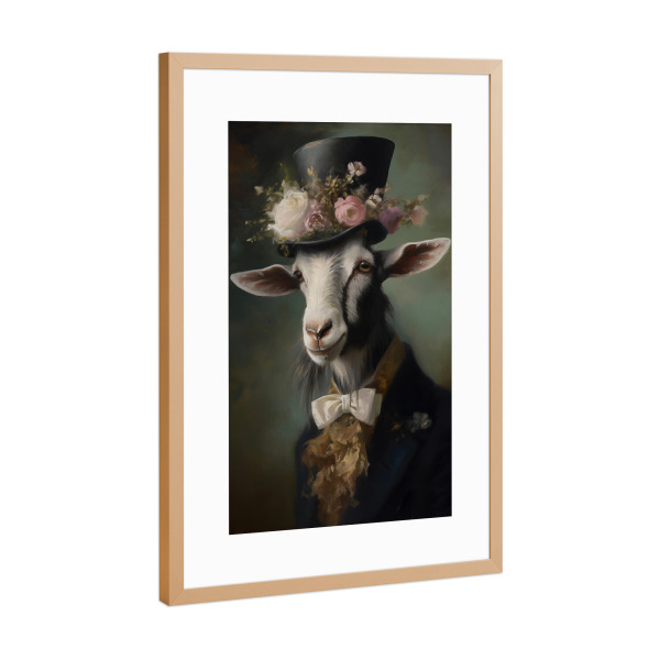 Poster mit Rahmen Kupfer "Herr Ziege mit Blumen" artboxONE - Tiere
