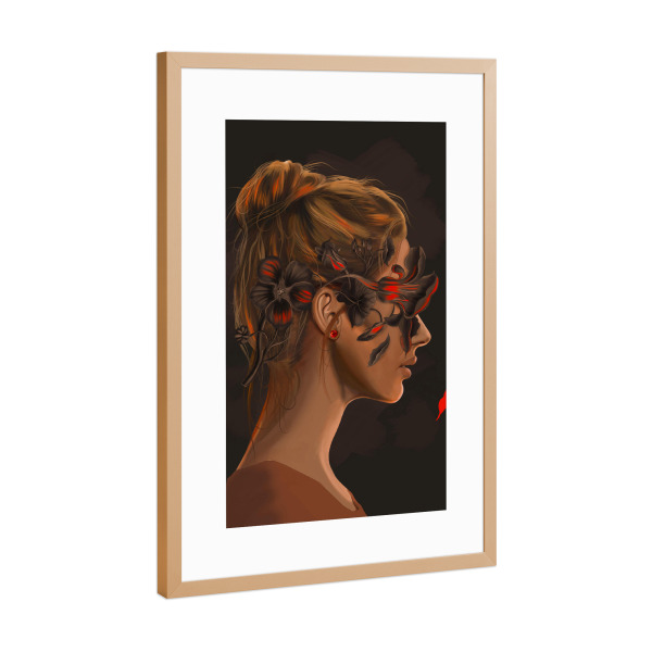 Poster mit Rahmen Kupfer "Nemesis" artboxONE - Floral,Menschen - Streetart,Frau,Blumen,Floral,Illustration,Collage,Mixed-media,Feminismus