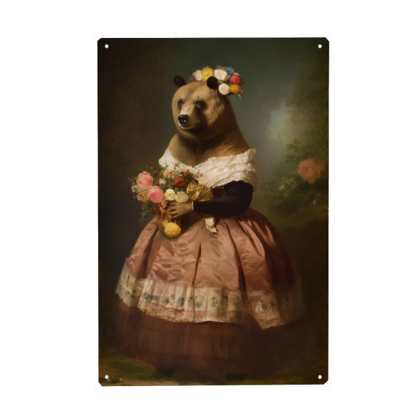 Metall Poster "Lady Bär mit Blumen" artboxONE - Floral,Tiere