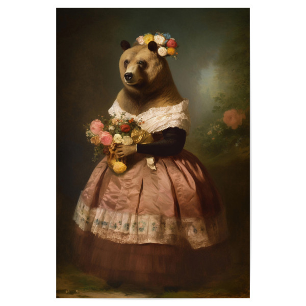 Poster 30x20 cm "Lady Bär mit Blumen" artboxONE - Floral,Tiere