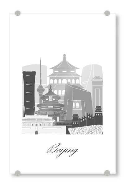 Acrylglasbild "Peking-Skyline in sw" artboxONE - Städte,Reise,Architektur,Kartografie