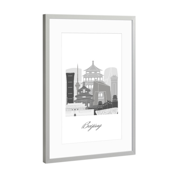 Poster mit Rahmen Silber "Peking-Skyline in sw" artboxONE - Städte,Reise,Architektur,Kartografie