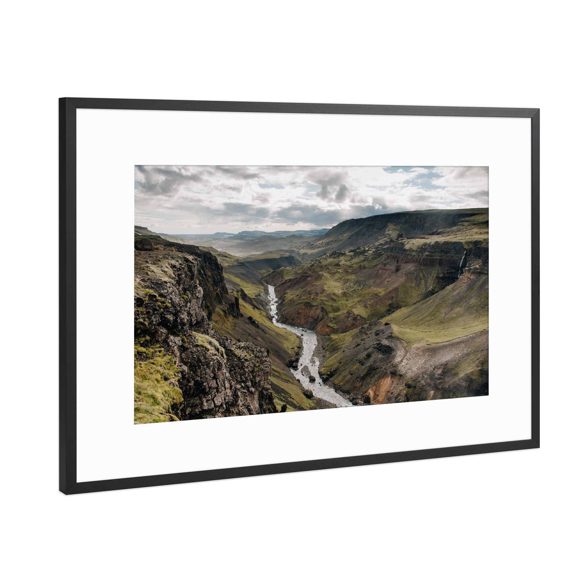 Poster mit Rahmen Schwarz (Metallic) "Weitblick über Tal beim Haifoss" artboxONE - Natur,Reise,Reise / Länder