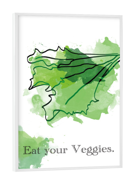 Poster mit weißem Rahmen "Iss dein Gemüse - Aquarell" artboxONE - Essen & Trinken - Gemüse,Salat,Grün,Illustration,Aquarell,Küche,Kochen