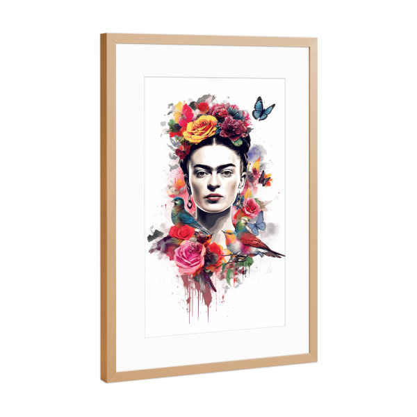 Poster mit Rahmen Kupfer "Frida Kahlo Flowers" artboxONE - Floral,Menschen