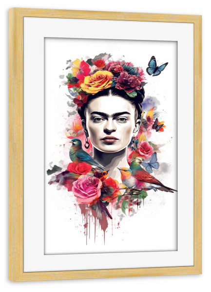 Poster mit Rahmen kiefer "Frida Kahlo Flowers" artboxONE - Floral,Menschen