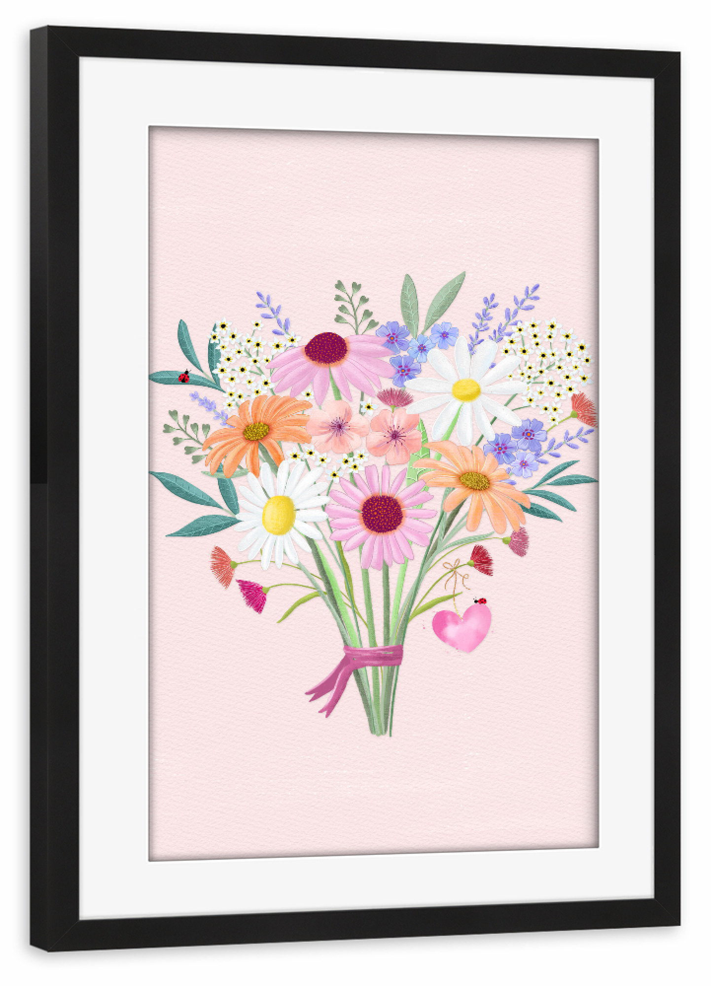 Poster mit Rahmen schwarz "Blumenbouquet mit Herz" artboxONE - Floral,Tiere,Liebe