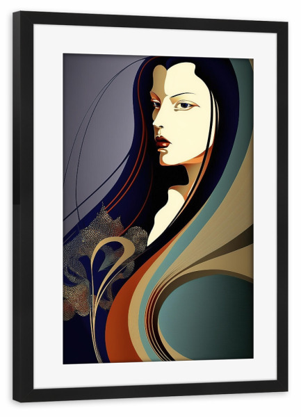 Poster mit Rahmen schwarz "Porträt einer Frauen" artboxONE - Abstrakt,Menschen - Frau,Porträt,Lange haar,Elegant,Abstrakt,Art deco,Model