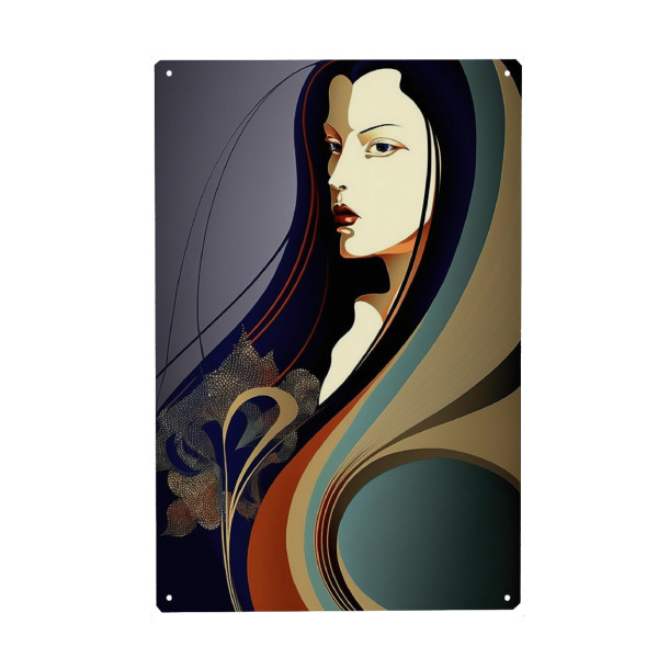 Metall Poster "Porträt einer Frauen" artboxONE - Abstrakt,Menschen - Frau,Porträt,Lange haar,Elegant,Abstrakt,Art deco,Model - Blechschild