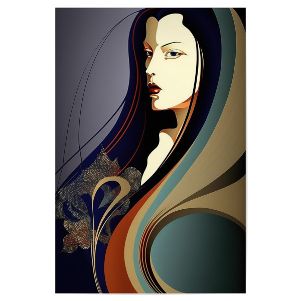 Poster "Porträt einer Frauen" artboxONE - Abstrakt,Menschen - Frau,Porträt,Lange haar,Elegant,Abstrakt,Art deco,Model