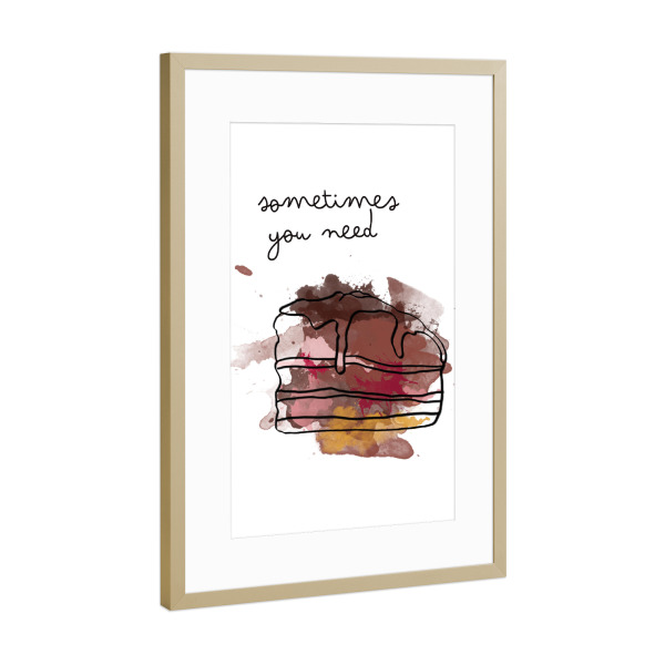 Poster mit Rahmen Gold "Schokoladenkuchen" artboxONE - Essen & Trinken