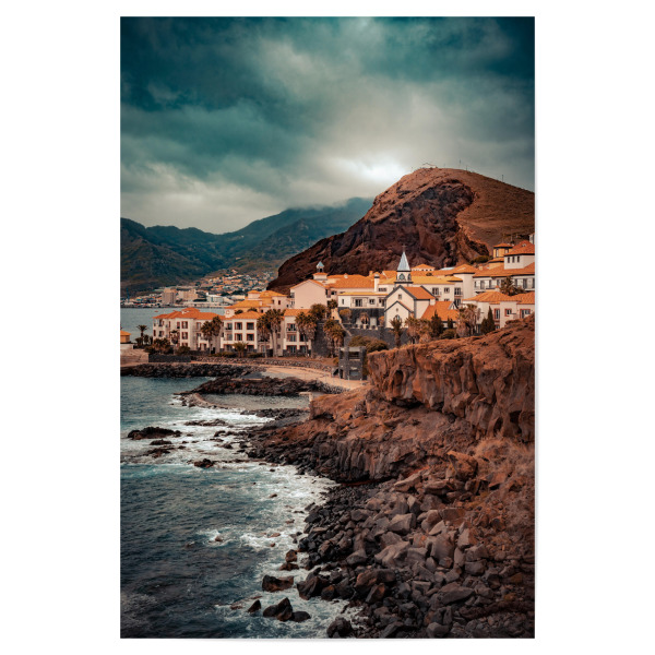 Poster "Machico - Madeira" artboxONE - Reise,Architektur,Reise / Länder - Küste,Madeira,Dorf,Stadt,Hügel,Berge,Meer,Insel,Reise,Portugal