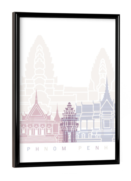 Poster mit schwarzem Rahmen "PHNOM PENH SKYLINE PASTELL-M" artboxONE - Städte,Architektur