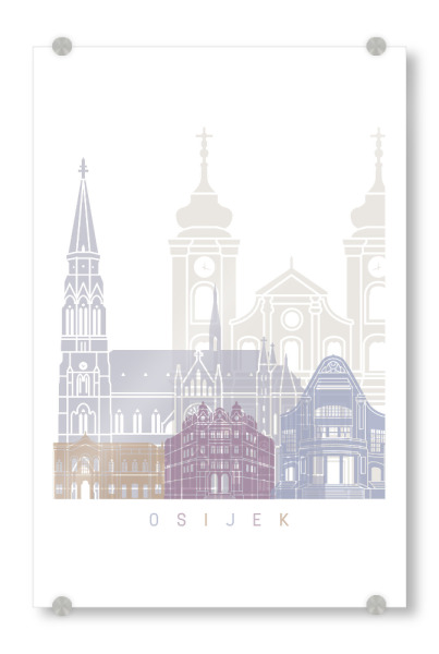 Acrylglasbild "OSIJEK SKYLINE PASTELL" artboxONE - Städte,Architektur - Skyline,Denkmäler,Stadt,Tourismus,Wandgemälde,Pastellfarben,Turm,Städte