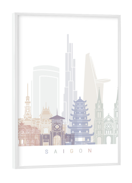 Poster mit weißem Rahmen "SAIGON SKYLINE PASTELL" artboxONE - Städte,Architektur