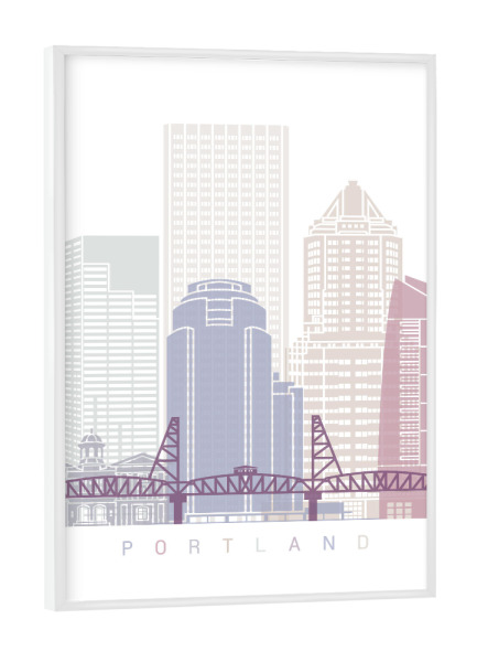 Poster mit weißem Rahmen "PORTLAND SKYLINE PASTELL" artboxONE - Städte,Architektur