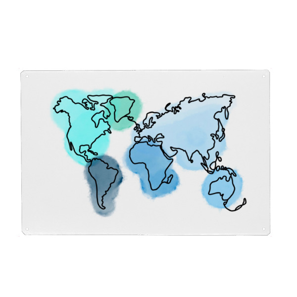 Holzbild "Weltkarte Lineart Onelineart" artboxONE - Reise,Abstrakt,Reise / Länder