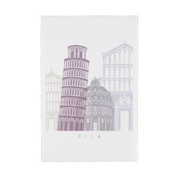 Holzbild "PISA SKYLINE PASTELL" artboxONE - Städte,Abstrakt - Skyline,Denkmäler,Stadt,Tourismus,Wandgemälde,Pastellfarben,Turm,Städte