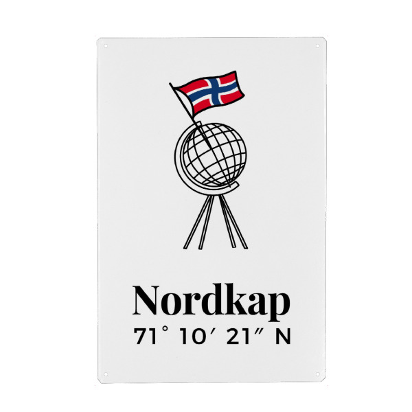 Holzbild "Nordkap Norwegen Globus Flagge" artboxONE - Typografie,Reise,Architektur,Reise / Strand und Meer