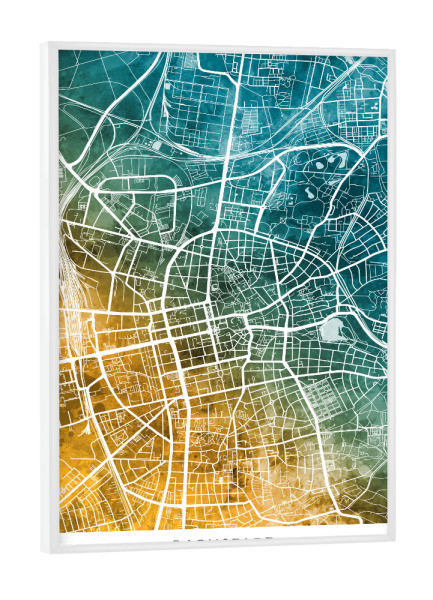 Poster mit weißem Rahmen "Darmstadt Stadtplan Blaugrün" artboxONE - Städte - Darmstadt,Deutschland,Stadtkarte,Karte,Aquarell,Malerei