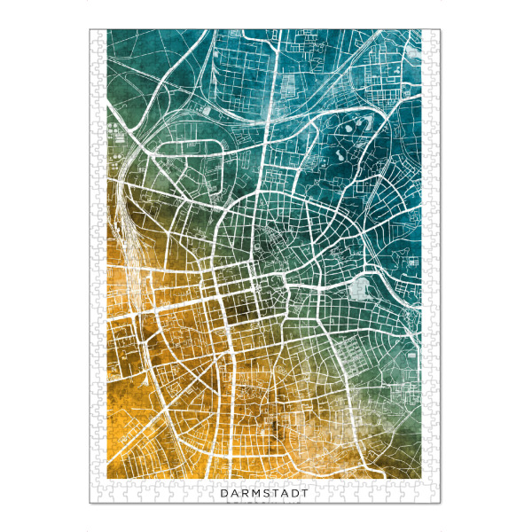 Puzzle Ravensburger "Darmstadt Stadtplan Blaugrün" artboxONE - Städte - Darmstadt,Deutschland,Stadtkarte,Karte,Aquarell,Malerei - Bild darmstadt