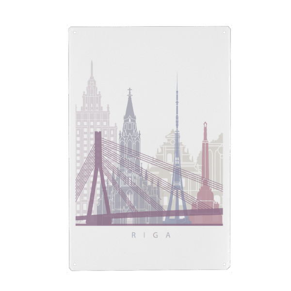 Holzbild "RIGA SKYLINE PASTELL" artboxONE - Städte,Architektur - Skyline,Denkmäler,Stadt,Tourismus,Wandgemälde,Pastellfarben,Turm,Städte
