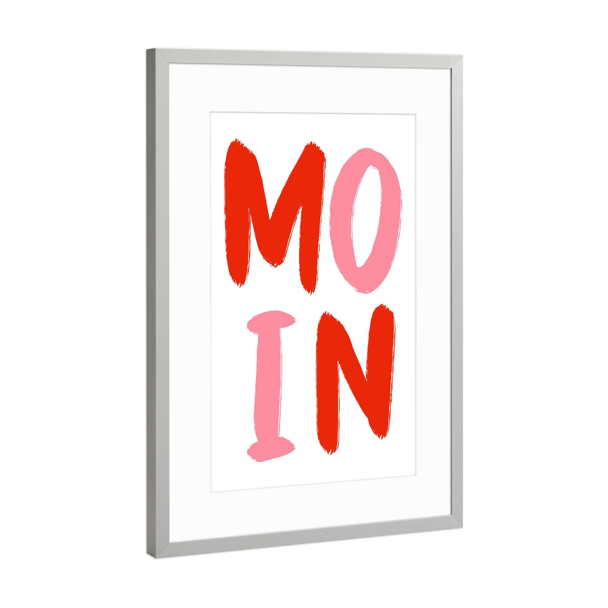 Poster mit Rahmen Silber "Moin - Rosarot" artboxONE - Typografie,Lustig