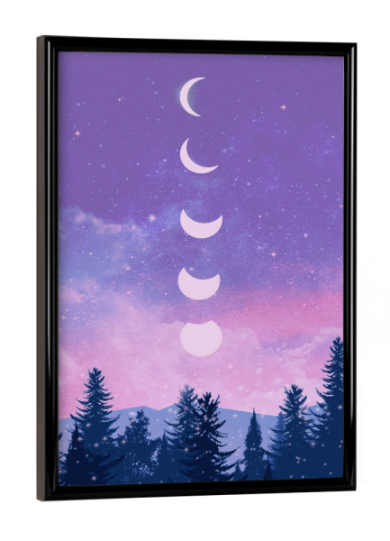 Poster mit schwarzem Rahmen "Friedliche Nacht" artboxONE - Natur - Mond,Mondphasen,Nacht,Baum,Wald,Frieden,Sterne