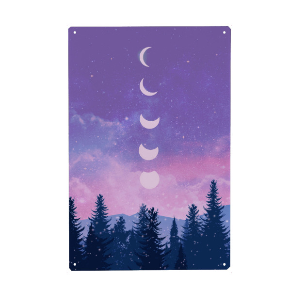 Holzbild "Friedliche Nacht" artboxONE - Natur - Mond,Mondphasen,Nacht,Baum,Wald,Frieden,Sterne