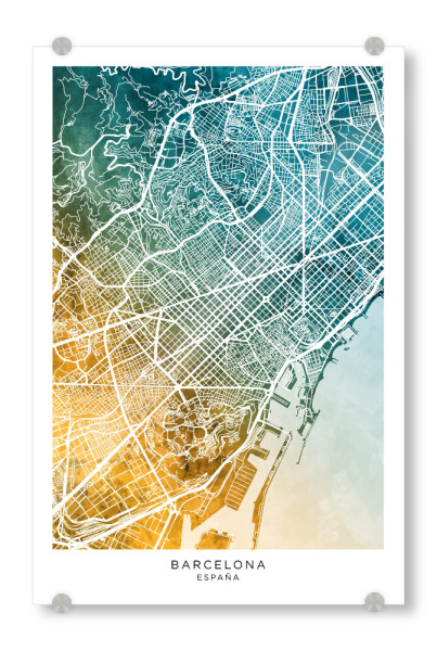 Acrylglasbild "Stadtplan von Barcelona Blaugrün" artboxONE - Städte