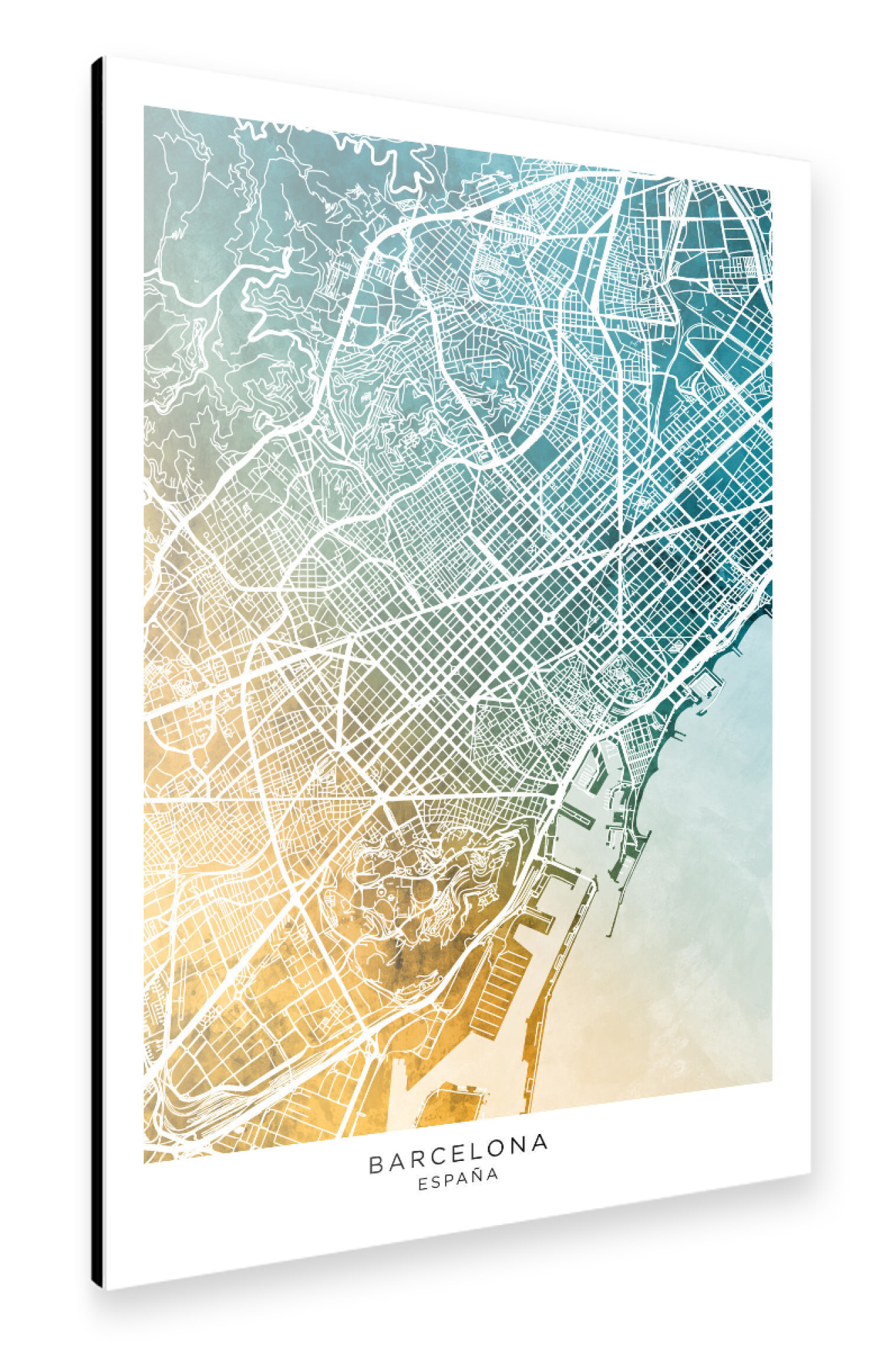 Alu-Dibond "Stadtplan von Barcelona Blaugrün" 75x50 cm artboxONE