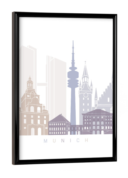 Poster mit schwarzem Rahmen "MÜNCHEN SKYLINE PASTELL-b" artboxONE - Städte,Architektur