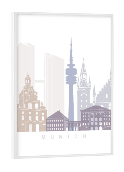 Poster mit weißem Rahmen "MÜNCHEN SKYLINE PASTELL-b" artboxONE - Städte,Architektur