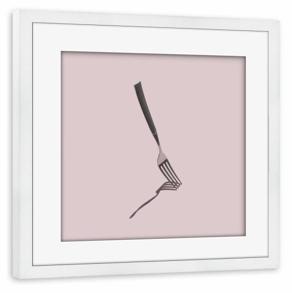 Poster mit Rahmen weiß "Rosa Gabel" artboxONE - Essen & Trinken - Rosa,Minimal,Minimalismus,Küche,Essen,Gabel,Mittagessen,Babyrosa