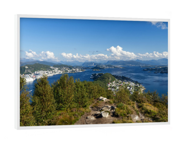 Poster mit weißem Rahmen "Fjordblick am Sukkertoppen" artboxONE - Natur,Reise,Reise / Strand und Meer,Reise / Länder