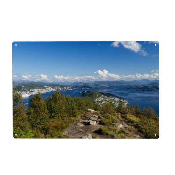 Holzbild "Fjordblick am Sukkertoppen" artboxONE - Natur,Reise,Reise / Strand und Meer,Reise / Länder